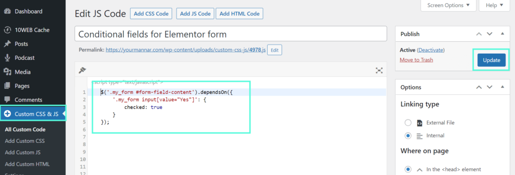 Conditional logic for Elementor pro form code